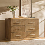Modern Fluted Solid Wood Dresser with  6-Drawers Oak Texture