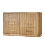 Modern Fluted Solid Wood Dresser with  6-Drawers Oak Texture