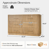 Modern Fluted Solid Wood Dresser with  6-Drawers Oak Texture