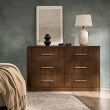 Modern Fluted Solid Wood Dresser with  6-Drawers Oak Texture