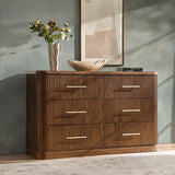 Modern Fluted Solid Wood Dresser with  6-Drawers Oak Texture