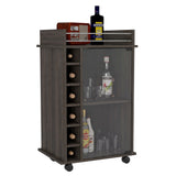 Tuhome Dukat Bar Cart with Two Shelves, Six Built-In Wine Racks, Four Casters, Modern Storage Solution for Kitchen or Dining Room