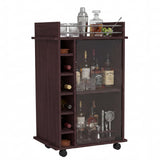 Tuhome Dukat Bar Cart with Two Shelves, Six Built-In Wine Racks, Four Casters, Modern Storage Solution for Kitchen or Dining Room