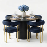 Dwen & Mia 46" Round Chenille Dining Table Set for 4 (5-Piece)