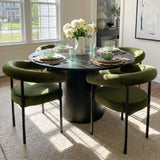 Dwen & New York 46" Round Black & Velvet Dining Table Set for 4 (5-Piece)