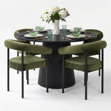 Dwen & New York 46" Round Black & Velvet Dining Table Set for 4 (5-Piece)