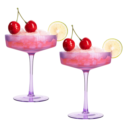 Ribbed Coupe Cocktail Glasses 8 oz | Set of 2 (Lavender, Set of 2)