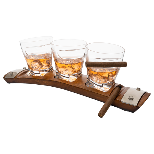 Glass & Coaster & with 3 Whiskey Glasses Slot to Hold