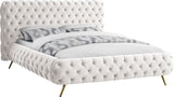 Delano Luxurious Velvet Bed with Deep Button Tufting, Elegant Gold Metal Legs, and Modern Design