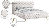 Delano Luxurious Velvet Bed with Deep Button Tufting, Elegant Gold Metal Legs, and Modern Design