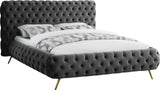 Delano Luxurious Velvet Bed with Deep Button Tufting, Elegant Gold Metal Legs, and Modern Design