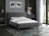 Delano Luxurious Velvet Bed with Deep Button Tufting, Elegant Gold Metal Legs, and Modern Design