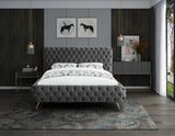 Delano Luxurious Velvet Bed with Deep Button Tufting, Elegant Gold Metal Legs, and Modern Design