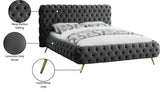 Delano Luxurious Velvet Bed with Deep Button Tufting, Elegant Gold Metal Legs, and Modern Design