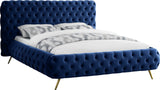 Delano Luxurious Velvet Bed with Deep Button Tufting, Elegant Gold Metal Legs, and Modern Design