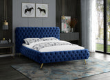 Delano Luxurious Velvet Bed with Deep Button Tufting, Elegant Gold Metal Legs, and Modern Design
