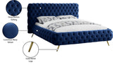 Delano Luxurious Velvet Bed with Deep Button Tufting, Elegant Gold Metal Legs, and Modern Design