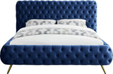 Delano Luxurious Velvet Bed with Deep Button Tufting, Elegant Gold Metal Legs, and Modern Design