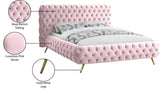 Delano Luxurious Velvet Bed with Deep Button Tufting, Elegant Gold Metal Legs, and Modern Design