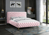 Delano Luxurious Velvet Bed with Deep Button Tufting, Elegant Gold Metal Legs, and Modern Design