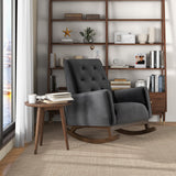 Demetrius Dark Grey Fabric Solid Wood Rocking Chair