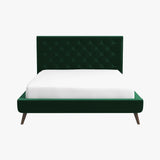 Dillon Dark Green Velvet Platform Bed (Queen Size)