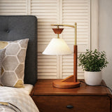 Dreamlight Table Lamp, Brown Solid Wood Base with Elegant Cone Linen Shade