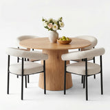 Dwen & New York 46" Round & Boucle Dining Table Set for 4 (5-Piece)
