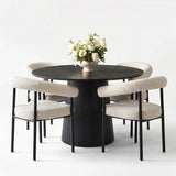 Dwen & New York 46" Round & Boucle Dining Table Set for 4 (5-Piece)
