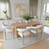 Dwen & Melbourne 79" Oval & Boucle Dining Table Set for 6 (7-Piece)