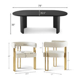 Dwen & Mia 79" Oval Chenille Dining Table Set for 6 (7-Piece)