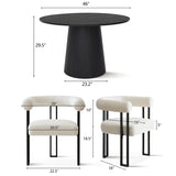 Dwen & Rola 46" Round Black & Boucle Dining Table Set for 4 (5-Piece)