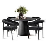 Dwen & New York 46" Round Black & Velvet Dining Table Set for 4 (5-Piece)