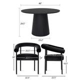 Dwen & New York 46" Round Black & Velvet Dining Table Set for 4 (5-Piece)