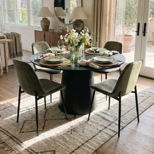Dwen & Oslo 46" Chenille Round Dining Table Set for 4 (5-Piece)