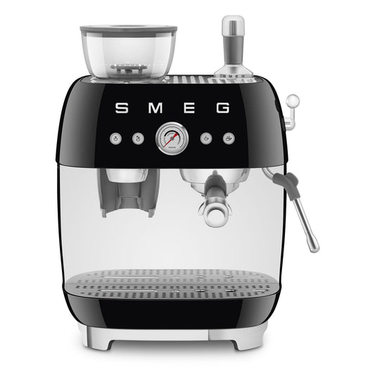 Manual Espresso Coffee Machine with Grinder - Retro-Style Black Glossy