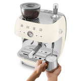 Manual Espresso Coffee Machine with Grinder - Retro-Style Cream Glossy