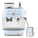 Manual Espresso Coffee Machine with Grinder - Retro-Style Pastel Blue