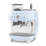 Manual Espresso Coffee Machine with Grinder - Retro-Style Pastel Blue
