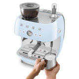 Manual Espresso Coffee Machine with Grinder - Retro-Style Pastel Blue