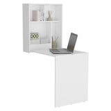 TUHOME Kaplar 33" Wide Folding Wall-Mounted Table with Four Shelves, Retractable Floating Desk, Space-Saving Foldable Workstation for Bedroom, Kitchen, Laundry Room, Office, Ironing Station and Small Spaces