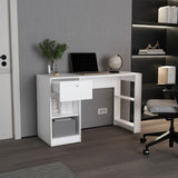 TUHOME 47" Modern Writing Desk with One Drawer and Four Open Shelves, Space-Saving Home Office Computer Desk for Bedroom or Living Room, Sleek Study Table with Smart Storage, Functional Workspace for Small Spaces