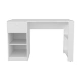 TUHOME 47" Modern Writing Desk with One Drawer and Four Open Shelves, Space-Saving Home Office Computer Desk for Bedroom or Living Room, Sleek Study Table with Smart Storage, Functional Workspace for Small Spaces