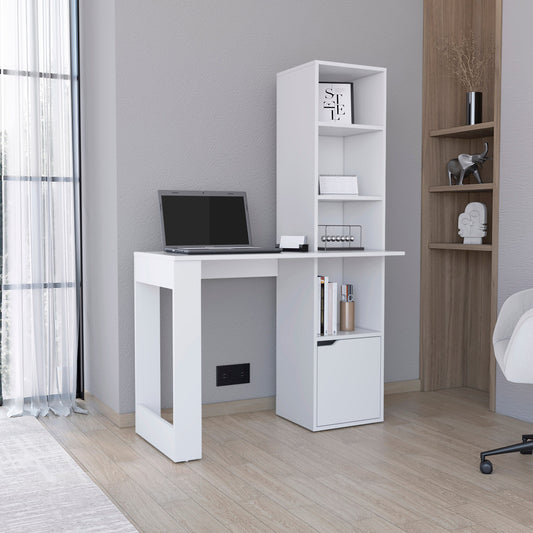 Iowa Computer Desk with Spacious Work Surface, Integrated Four-Tier Bookcase, Single-Door Storage Cabinet and Modern Space-Saving Design for Organized Home Office, Study Area or Creative Workspace Solutions