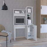 TUHOME Carson Computer Desk with Hutch, Single Door Cabinet, Expansive Work Surface and 3-Tier Storage Shelves Offering Modern Home Office Organization, Functional Workspace Design and Durable Engineered Wood Construction