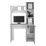 TUHOME Carson Computer Desk with Hutch, Single Door Cabinet, Expansive Work Surface and 3-Tier Storage Shelves Offering Modern Home Office Organization, Functional Workspace Design and Durable Engineered Wood Construction