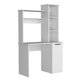 TUHOME Carson Computer Desk with Hutch, Single Door Cabinet, Expansive Work Surface and 3-Tier Storage Shelves Offering Modern Home Office Organization, Functional Workspace Design and Durable Engineered Wood Construction