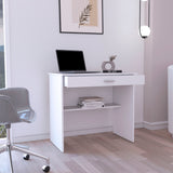 TUHOME Home Writing Desk with Open Storage Top Shelf, Spacious Work Surface, Full-Width Drawer, Compact 31-Inch Computer Desk for Small Spaces, Modern Functional Design for Home Offices, Bedrooms or Study Areas