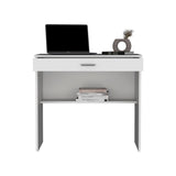 TUHOME Home Writing Desk with Open Storage Top Shelf, Spacious Work Surface, Full-Width Drawer, Compact 31-Inch Computer Desk for Small Spaces, Modern Functional Design for Home Offices, Bedrooms or Study Areas