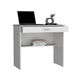 TUHOME Home Writing Desk with Open Storage Top Shelf, Spacious Work Surface, Full-Width Drawer, Compact 31-Inch Computer Desk for Small Spaces, Modern Functional Design for Home Offices, Bedrooms or Study Areas